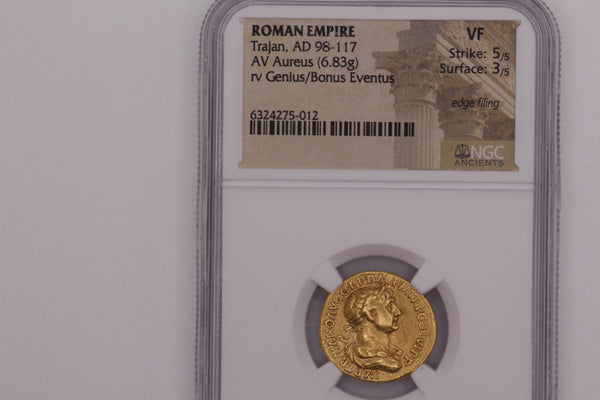 2nd Century A.D. Emperor Trajan Roman Gold Aureus, NGC VF