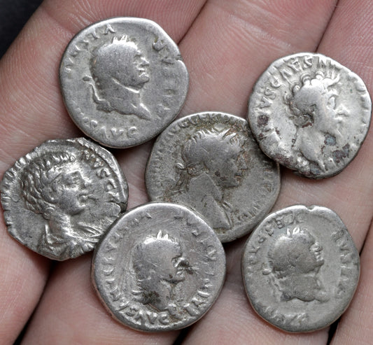 Roman denarius coins in Fine condition, with heavy wear