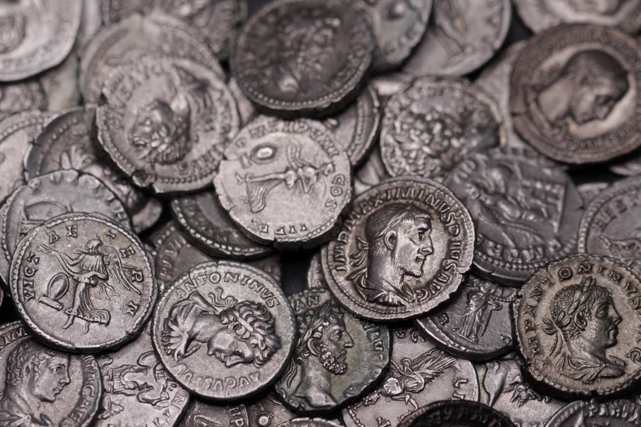 A pile of Roman Empire denarius coins