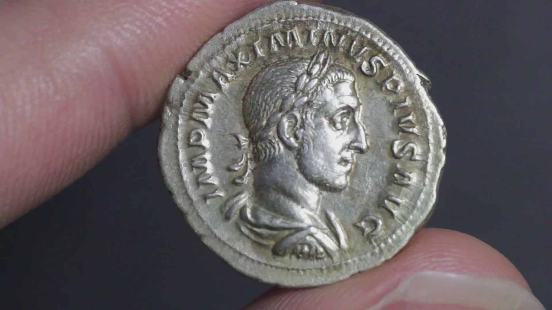 video of maximinus thrax denarius showing both sides of the coin