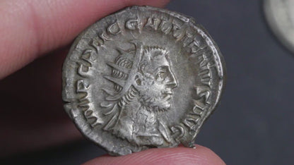 video of gallienus antoninianus being rotated between fingers to show both sides