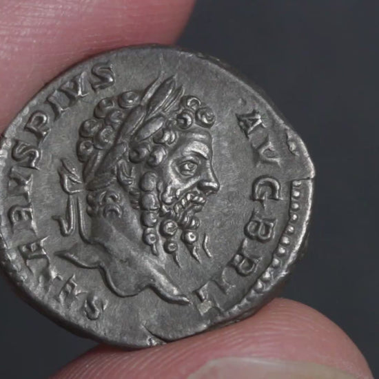 video of the septimius severus denarius being rotated between two fingers to show both sides