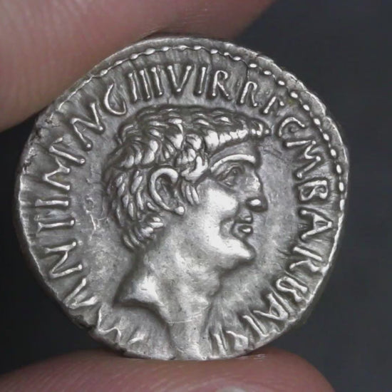 video of antony octavian denarius being rotated to show both sides