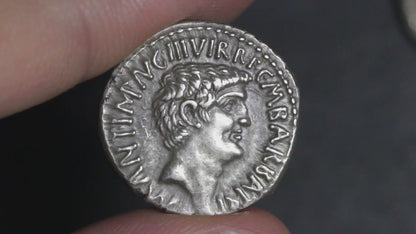 video of antony octavian denarius being rotated to show both sides