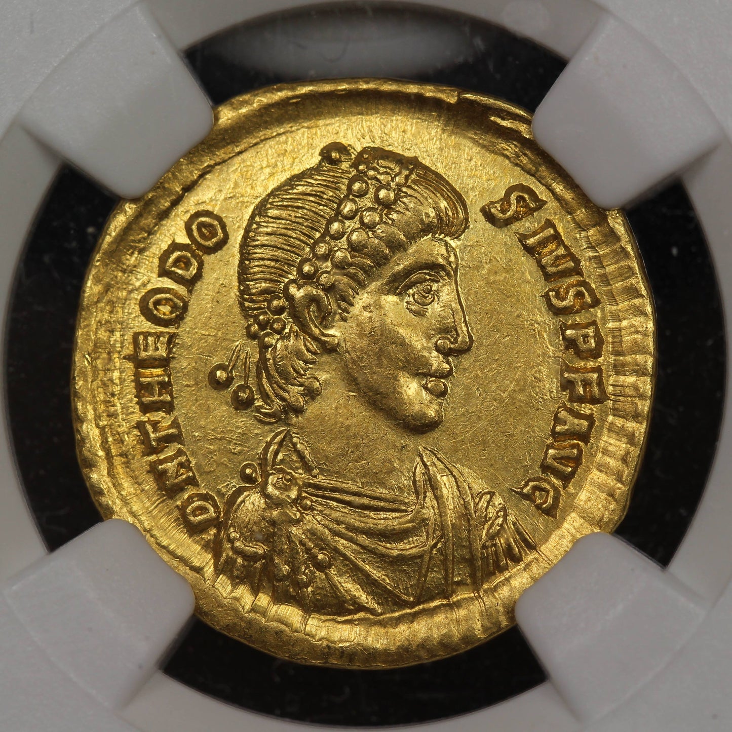 395 A.D. Ancient Roman Empire Gold Coin, Emperor Theodosius I Gold Solidus, NGC AU