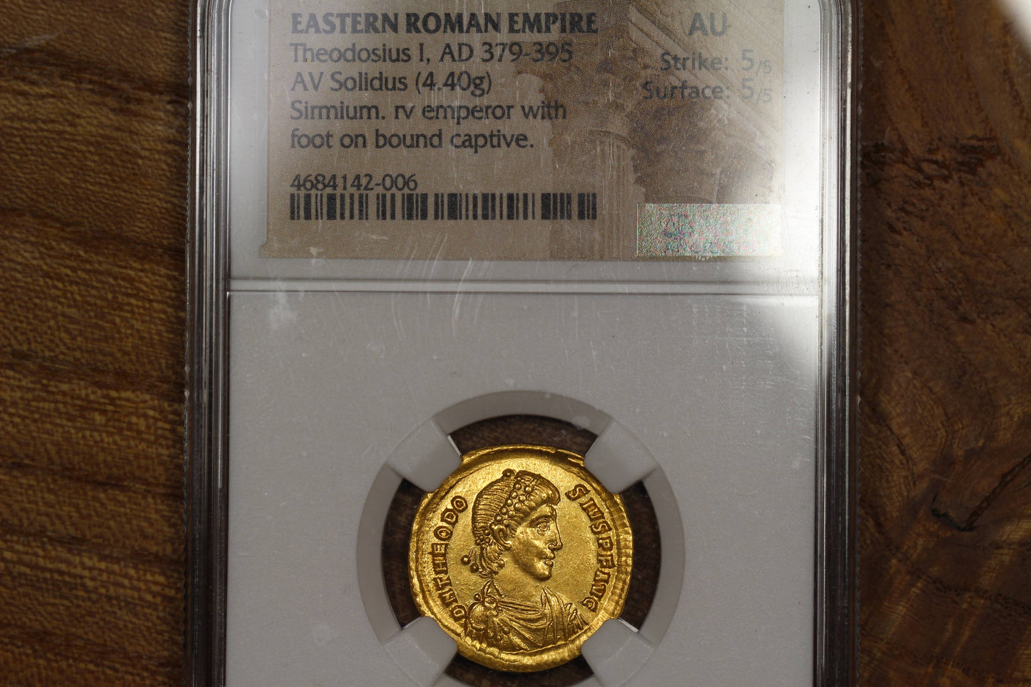 395 A.D. Ancient Roman Empire Gold Coin, Emperor Theodosius I Gold Solidus, NGC AU