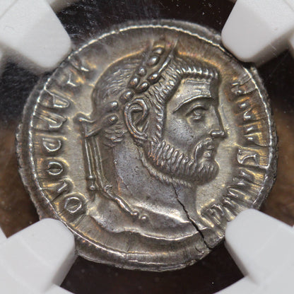 300 A.D. Ancient Roman Silver Argenteus Coin, Emperor Diocletian, NGC Choice AU