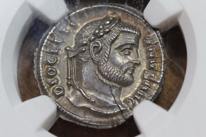 300 A.D. Ancient Roman Silver Argenteus Coin, Emperor Diocletian, NGC Choice AU