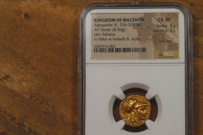 330 B.C. Alexander the Great Ancient Greek Gold Stater Coin, NGC Choice XF