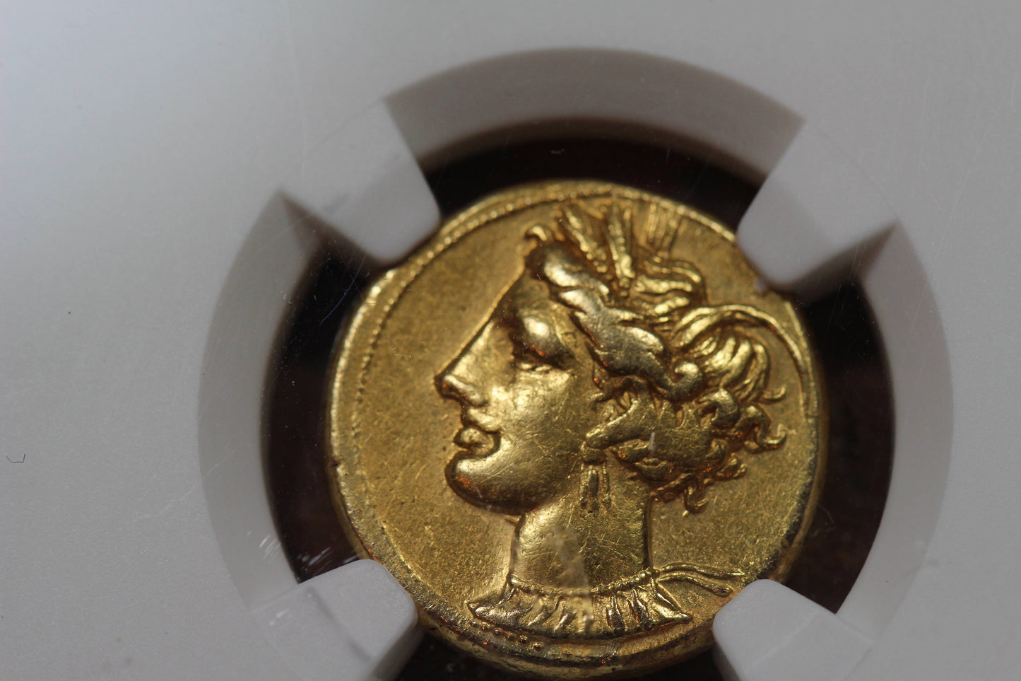 320 B.C. Ancient Carthage Gold Stater Coin, Zeugitania, NGC Extremely Fine (XF) Condition