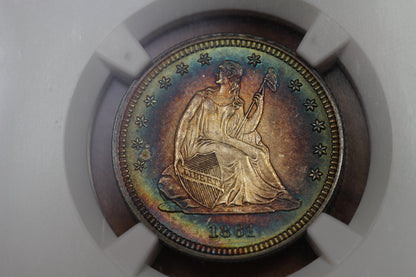 1861 U.S. Seated Liberty Quarter, NGC MS-66