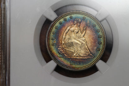 1861 U.S. Seated Liberty Quarter, NGC MS-66