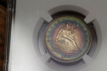 1861 U.S. Seated Liberty Quarter, NGC MS-66