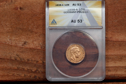 1898-A Germany Prussia 10 Mark Gold Coin, ANACS AU-53