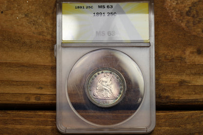 1891 U.S. Seated Liberty Quarter, ANACS MS-63