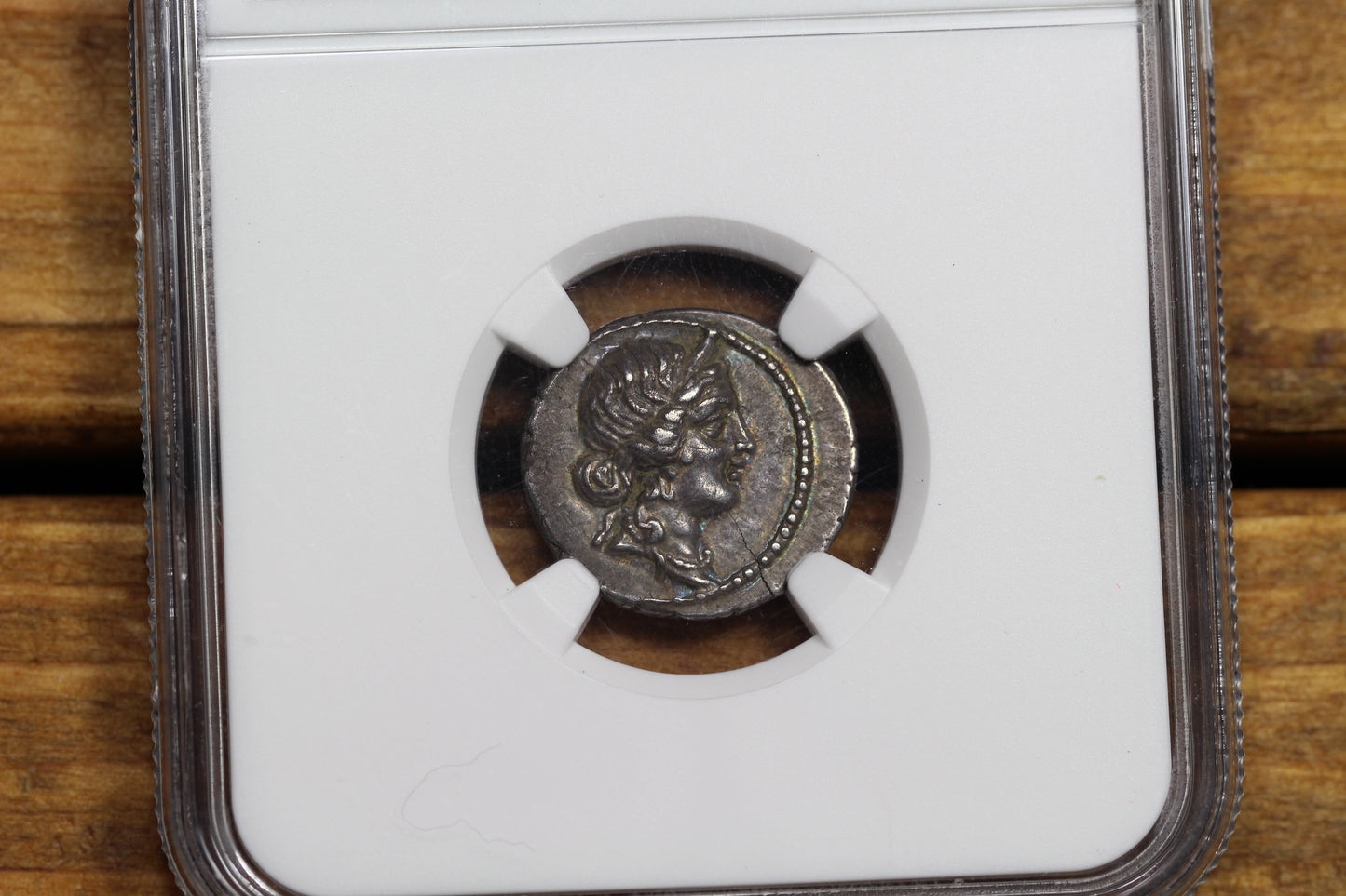 Julius Caesar Ancient Roman Denarius, 48-46 BC, NGC AU, Aeneas Venus