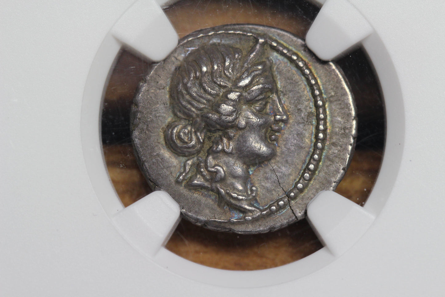 Julius Caesar Ancient Roman Denarius, 48-46 BC, NGC AU, Aeneas Venus