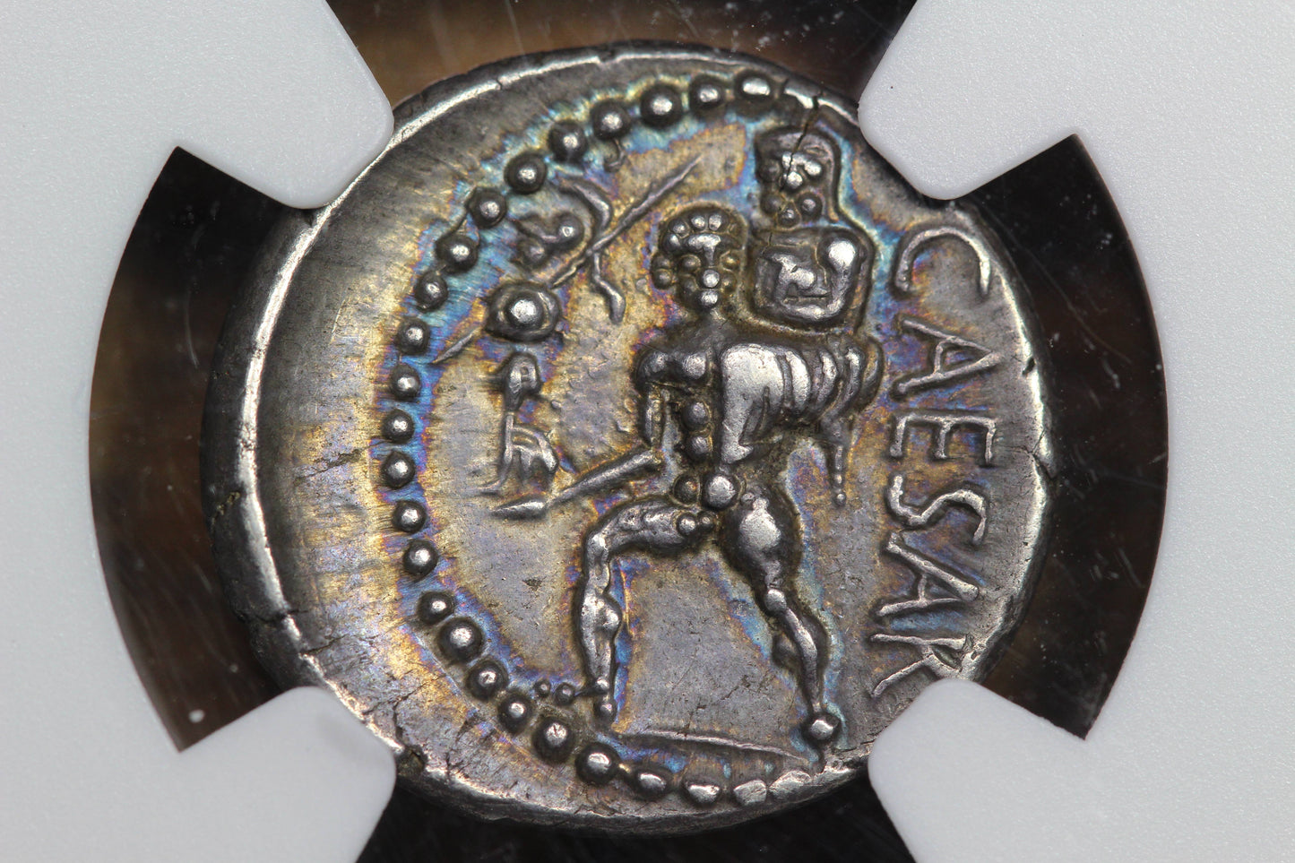 Julius Caesar Ancient Roman Denarius, 48-46 BC, NGC AU, Aeneas Venus