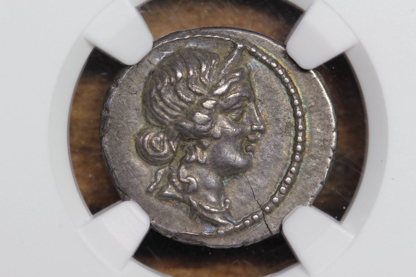 Julius Caesar Ancient Roman Denarius, 48-46 BC, NGC AU, Aeneas Venus