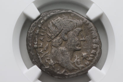 116 A.D. Ancient Roman Provincial Tetradrachm, Alexandria Egypt, NGC Ch F, Emperor Trajan, Nilus Bust