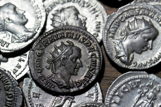 Silver Roman antoninianus coins with strong details and light wear