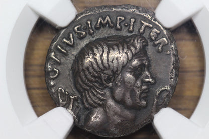 42 BC Pompey Magnus (the Great) Denarius, Ancient Roman Empire, NGC Choice VF