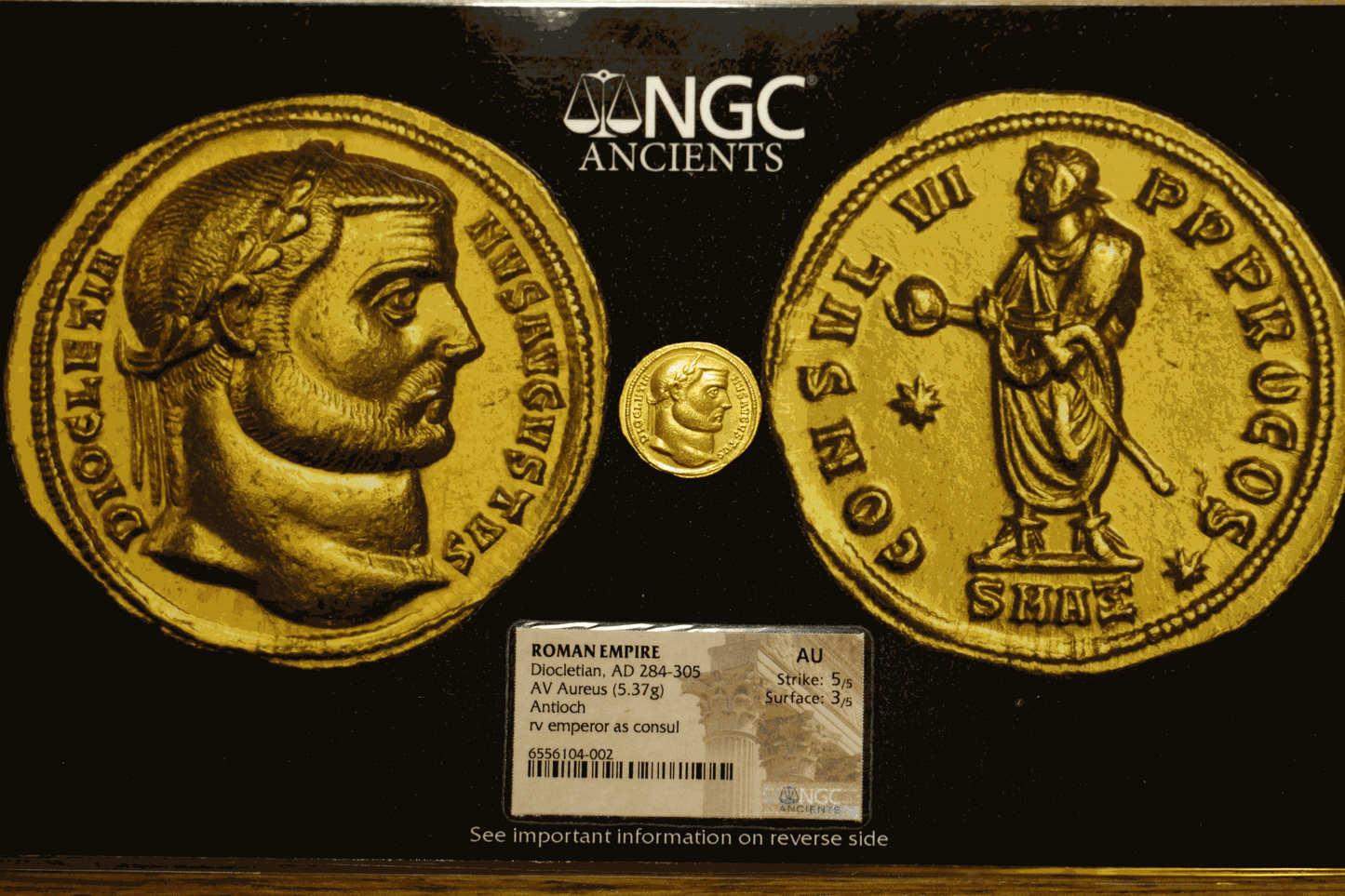 296 AD Emperor Diocletian Ancient Roman Gold Aureus Coin | NGC AU