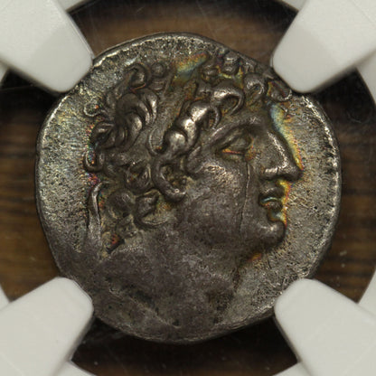 120 BC Ancient Seleucid Empire Silver Drachm Coin | Antiochus VIII | NGC Ch VF | Toned