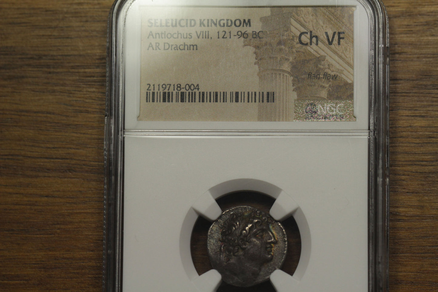 120 BC Ancient Seleucid Empire Silver Drachm Coin | Antiochus VIII | NGC Ch VF | Toned