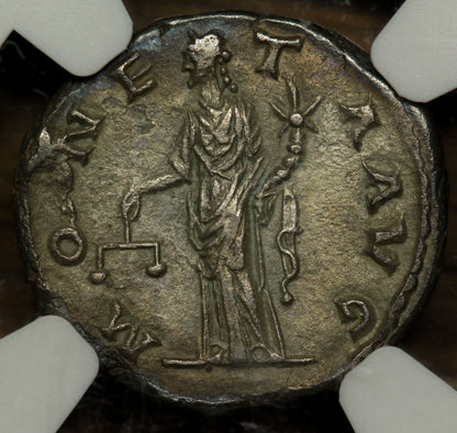 136 AD Emperor Hadrian Roman AR Silver Denarius | NGC XF | Moneta Reverse