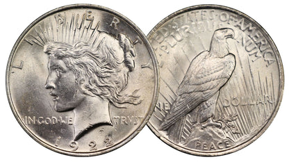 1922-1925 U.S. Peace Silver Dollar, Choice Brilliant Uncirculated Condition