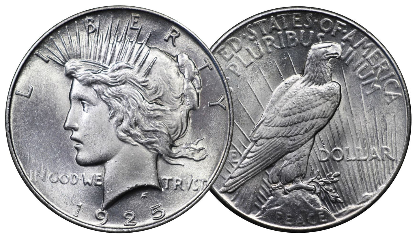 1922-1925 U.S. Peace Silver Dollar, Gem Brilliant Uncirculated Condition